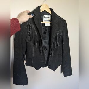 Vintage suede leather fringe jacket